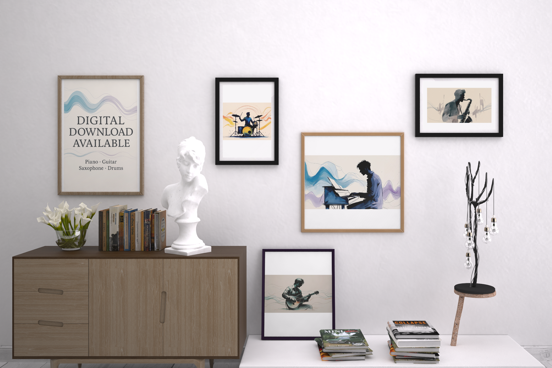 Music Wall Art Digital Download – Set of 4 Abstract Posters