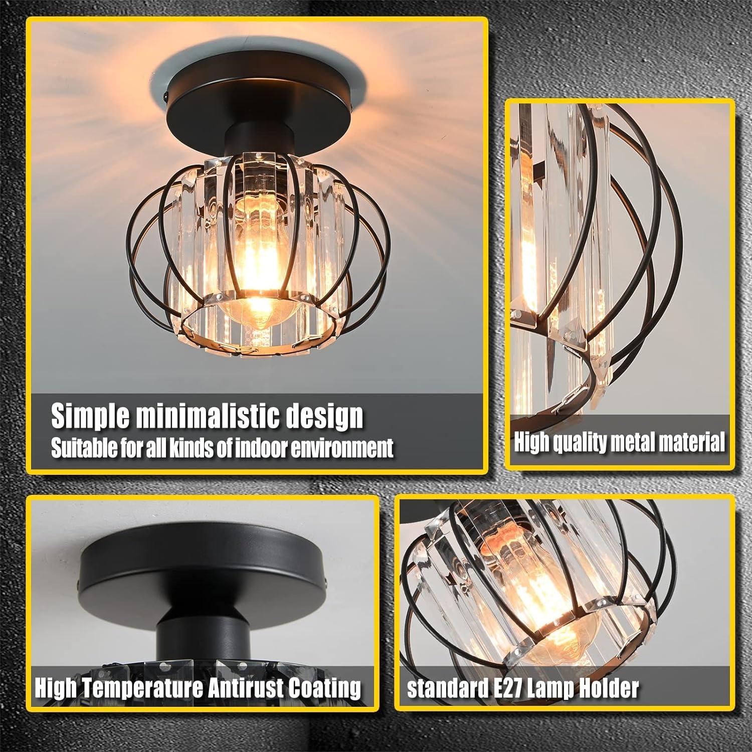 Massive Discounts Crystal Ceiling Light – Retro E27 Semi Flush Mount