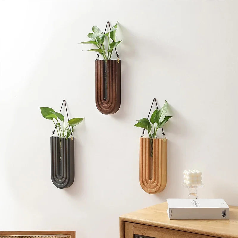 Modern Wooden Wall Vase – Hanging Flower Holder, Nordic Home Decor