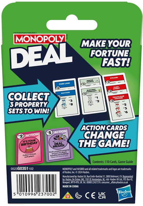 Hasbro Monopoly Deal Card Game – Fast-Paced Family Travel Game