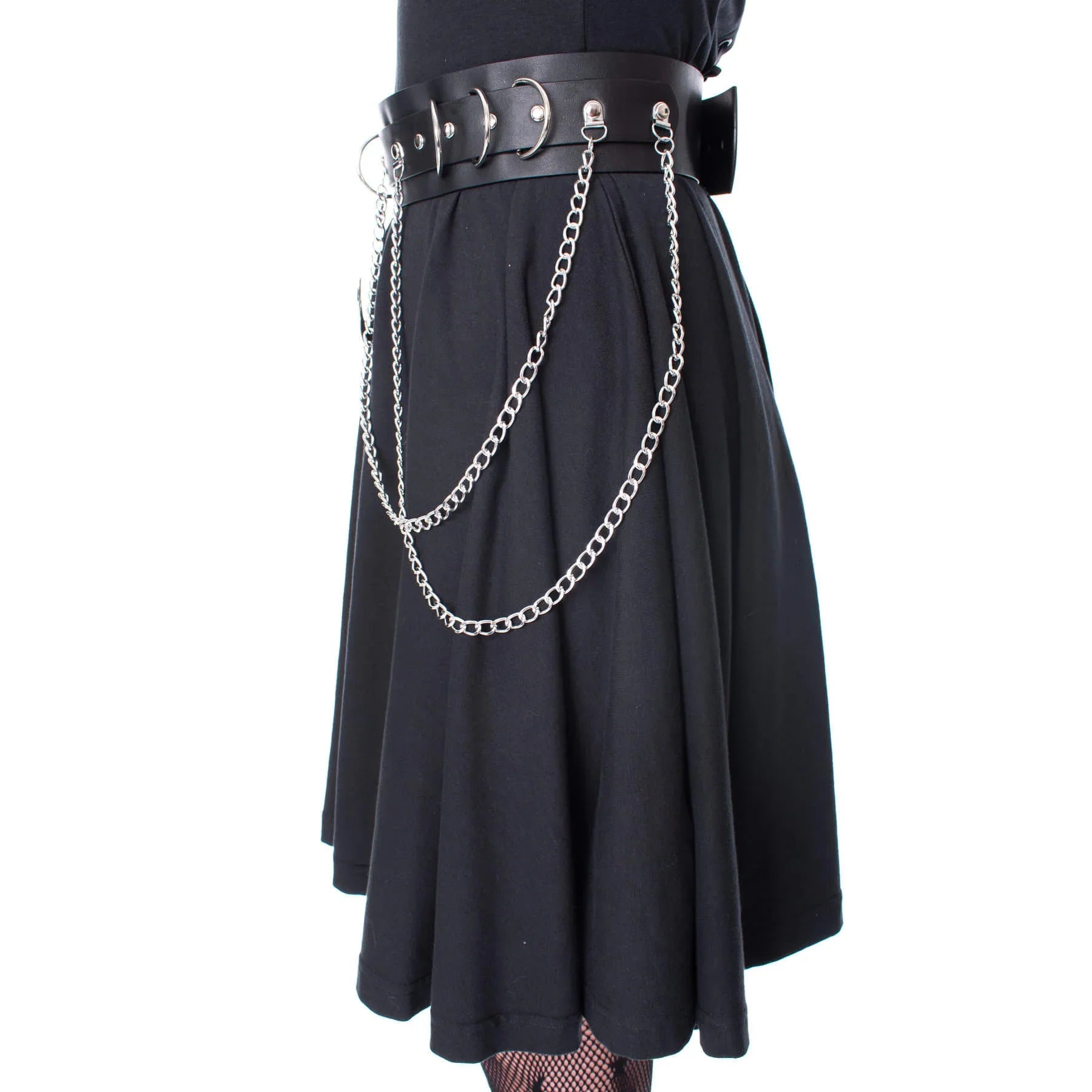 Heartless Moondusk Belt – Black Gothic Faux Leather Moon Chain Belt