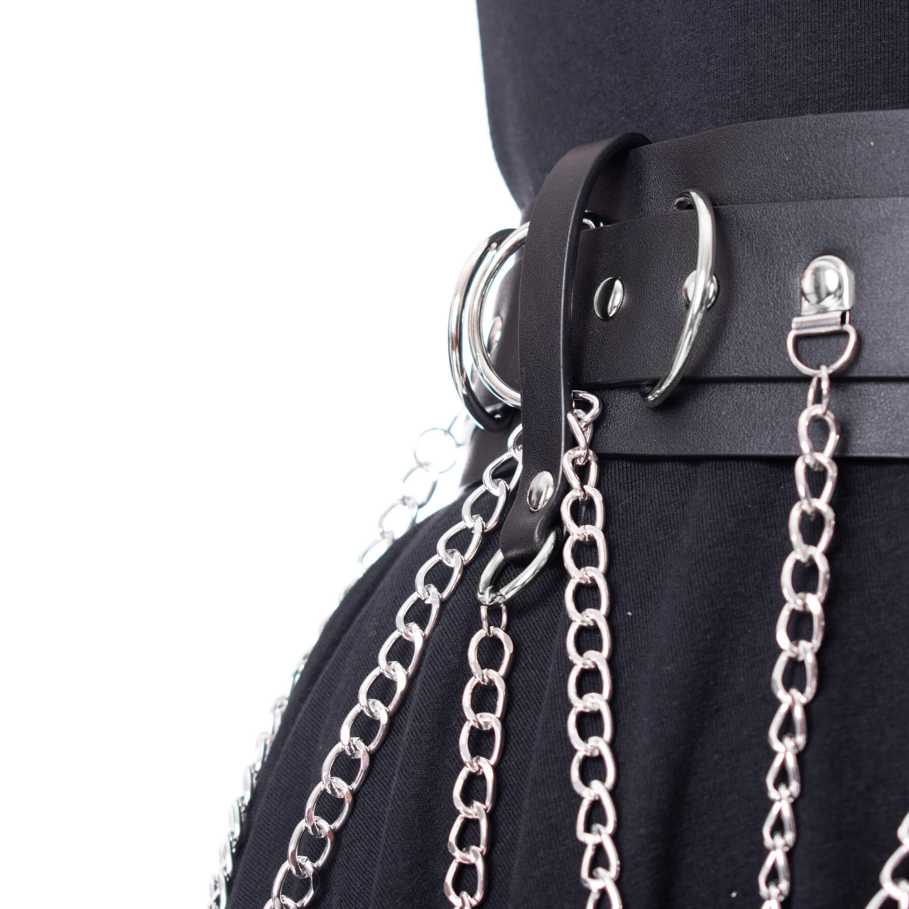 Heartless Moondusk Belt – Black Gothic Faux Leather Moon Chain Belt