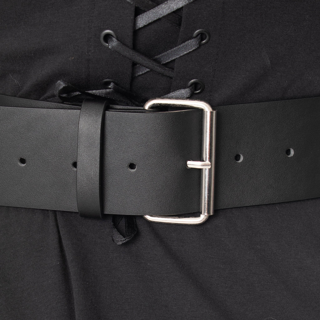 Heartless Moondusk Belt – Black Gothic Faux Leather Moon Chain Belt