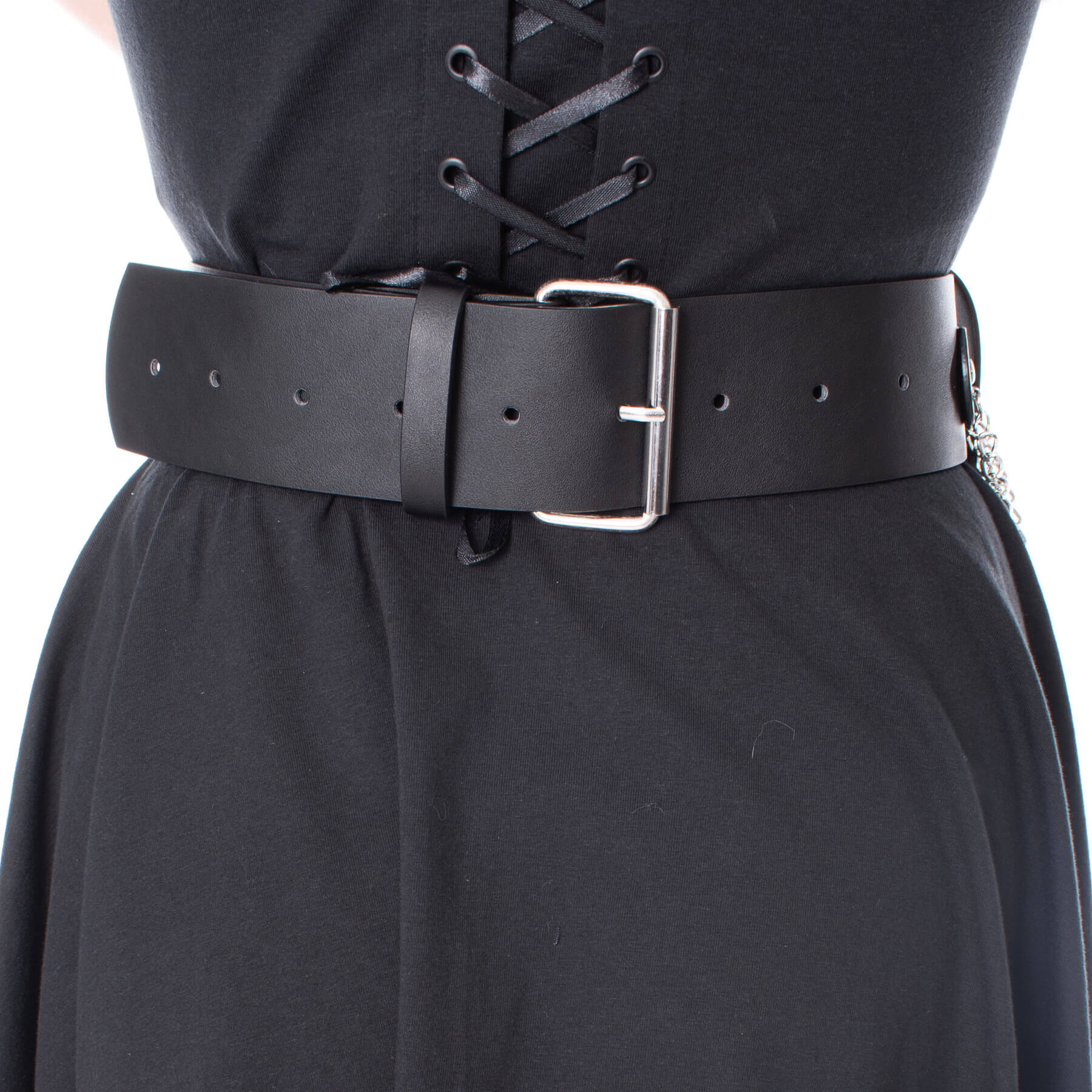 Heartless Moondusk Belt – Black Gothic Faux Leather Moon Chain Belt