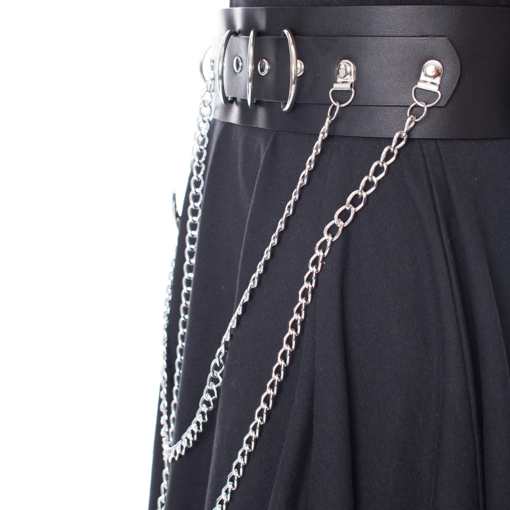 Heartless Moondusk Belt – Black Gothic Faux Leather Moon Chain Belt