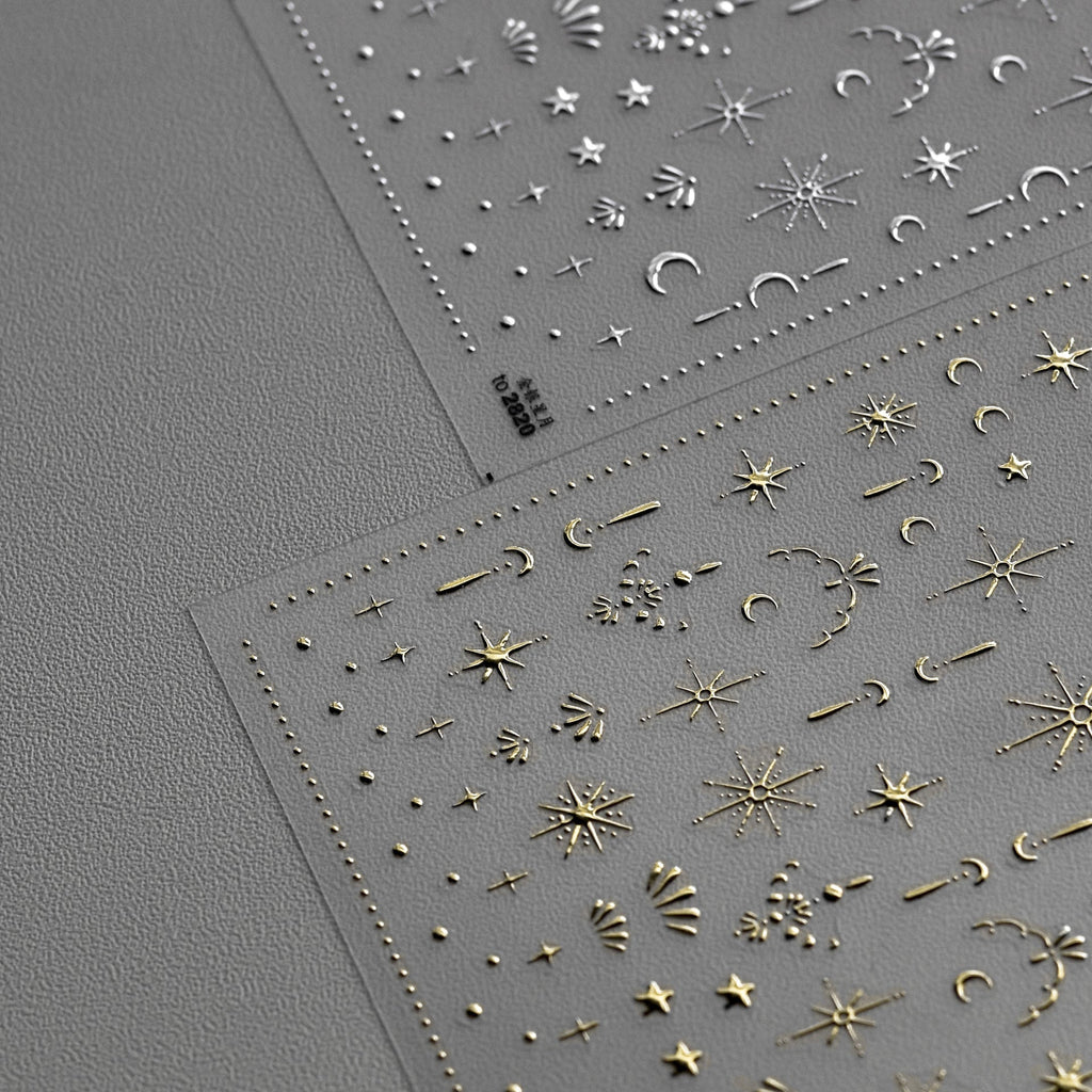 LuLuFun Studio Moon and Star Nail Deco Stickers - Gold & Silver Art