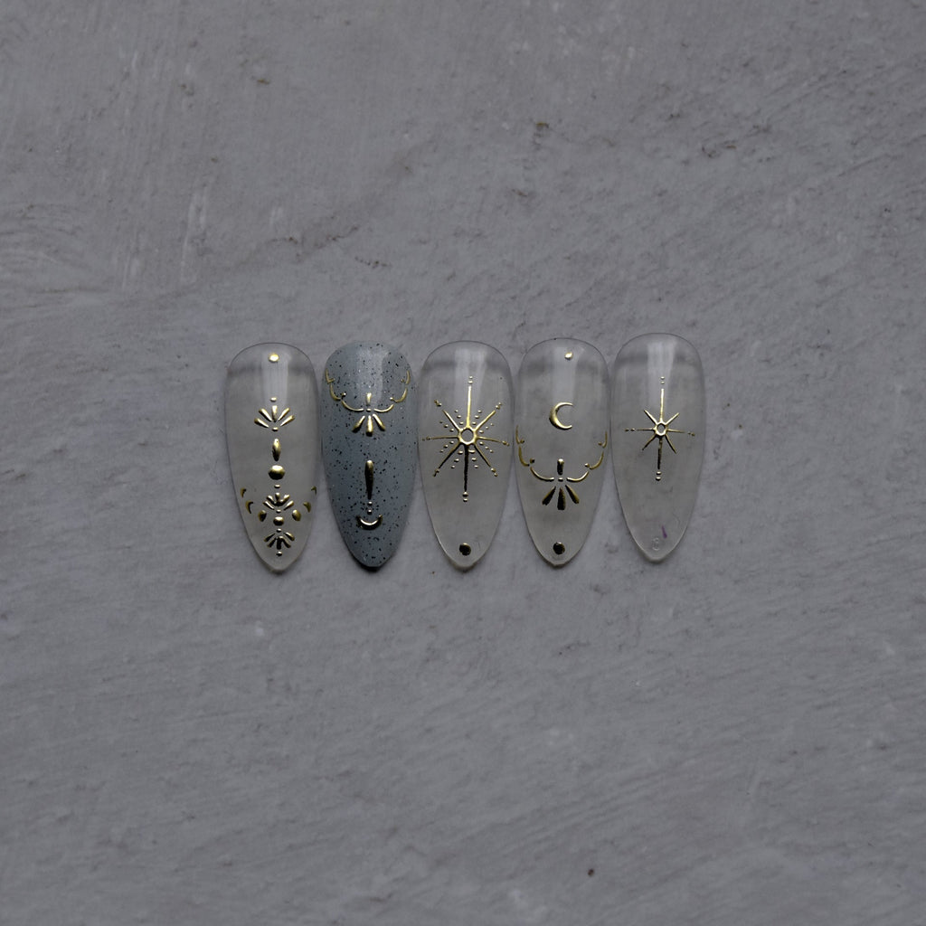 LuLuFun Studio Moon and Star Nail Deco Stickers - Gold & Silver Art