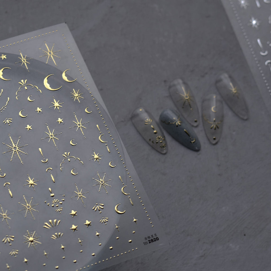 LuLuFun Studio Moon and Star Nail Deco Stickers - Gold & Silver Art