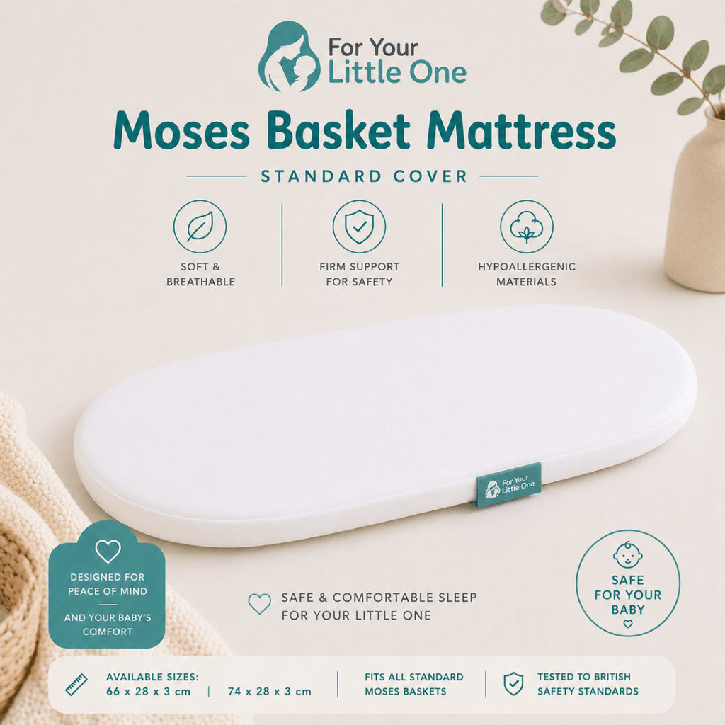For Your Little One Moses Basket Mattress – 74x28x3cm Breathable Foam