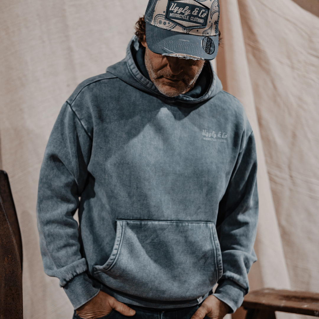 Uggly and Co Blue Diamond Acid Wash Heavyweight 380gsm Retro Hoodie