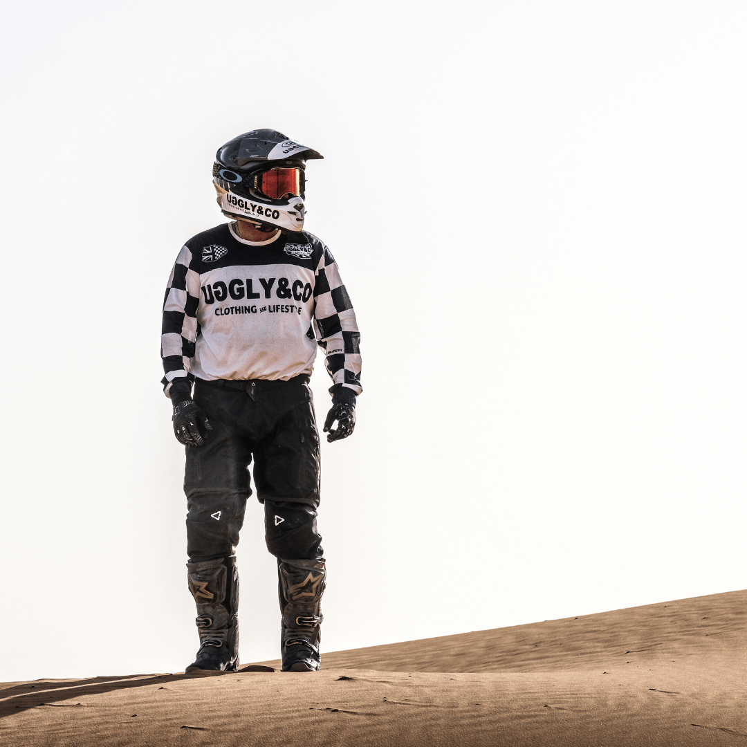 Uggly & Co Chequered Vintage Motocross Jersey - Blue & White MX Shirt
