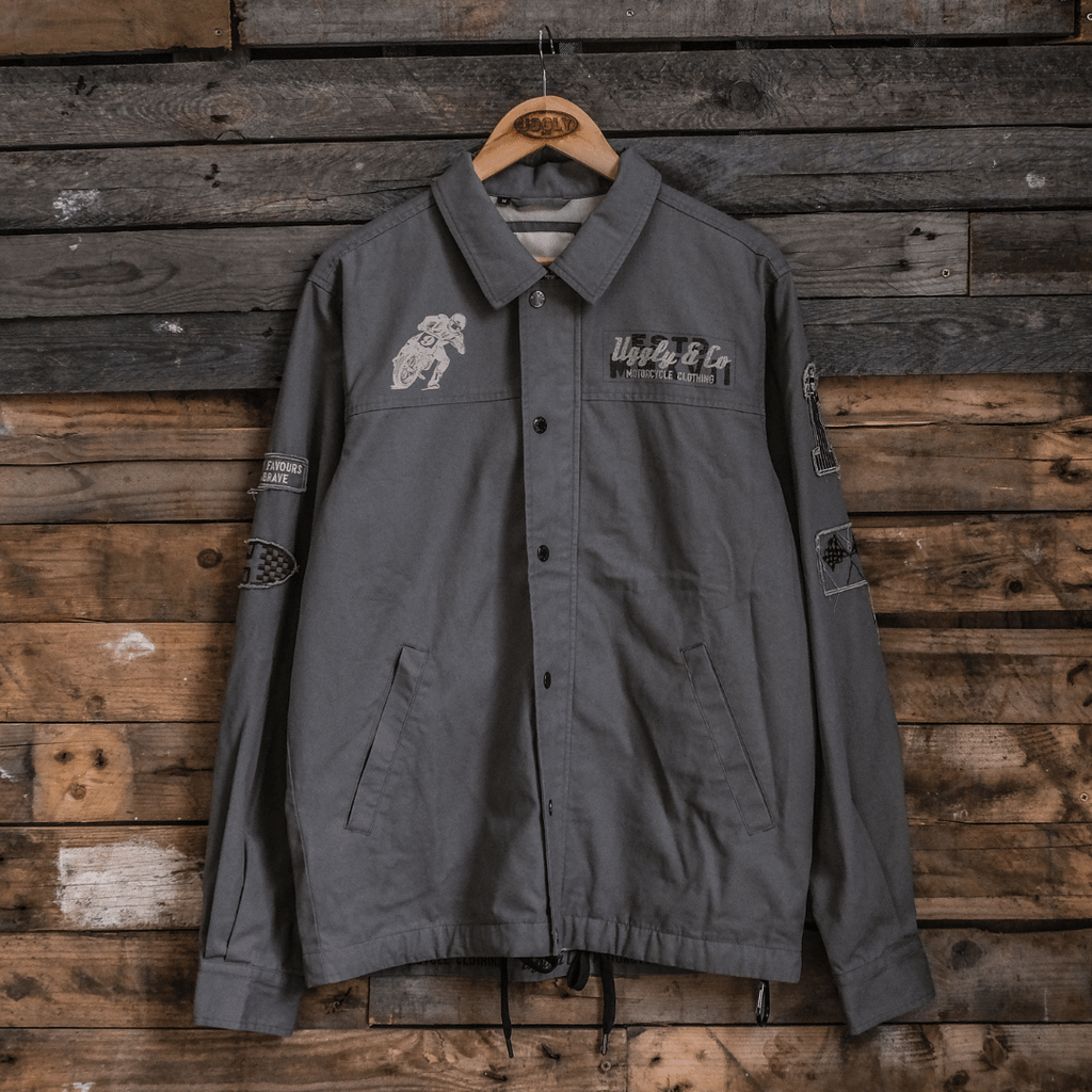 Uggly & Co Grey Flattrack Moto Shacket – Vintage Canvas Racing Jacket