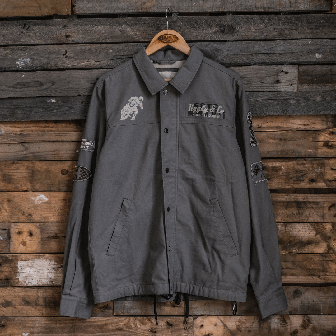 Uggly & Co Grey Flattrack Moto Shacket – Vintage Canvas Racing Jacket