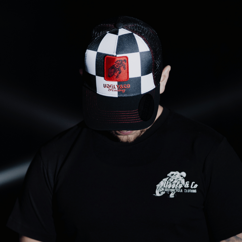 Uggly & Co Chequered Flat Track Trucker Hat – Racing Mesh Cap