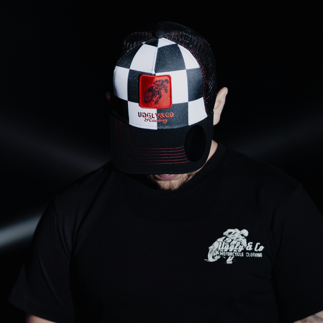 Uggly & Co Chequered Flat Track Trucker Hat – Racing Mesh Cap