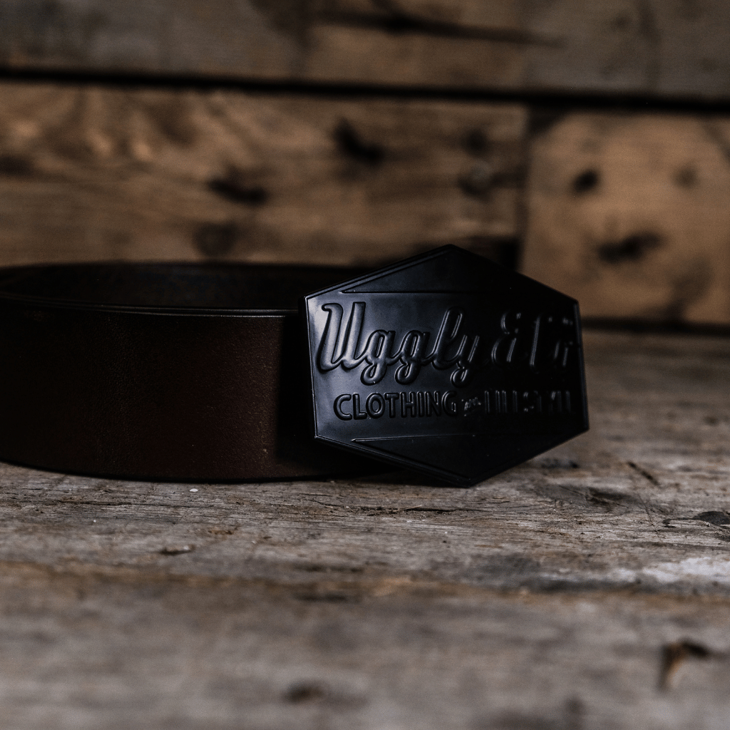 Uggly and Co Leather Diamond Belt – Western Cowhide in Cherry Walnut