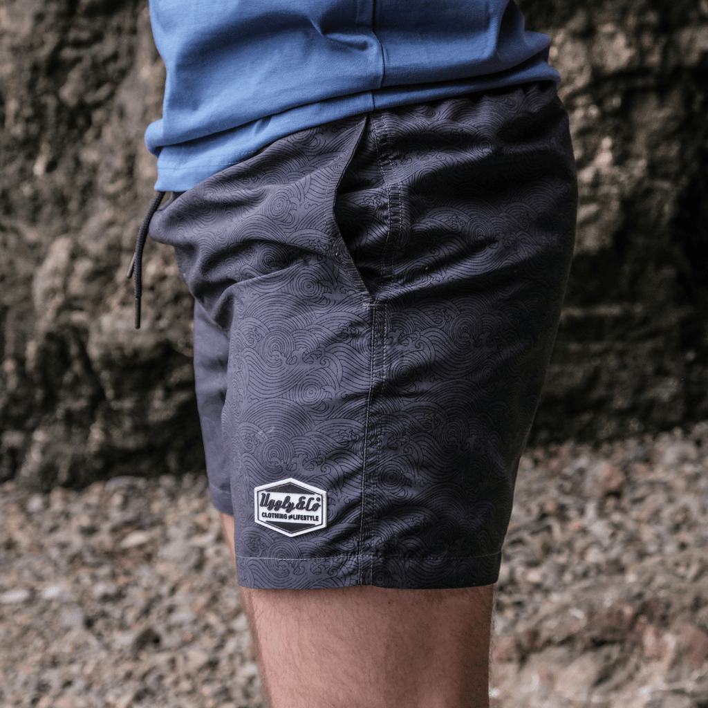 Uggly and Co Black Diamond Swim Shorts – Quick Dry Wave Pattern Trunks
