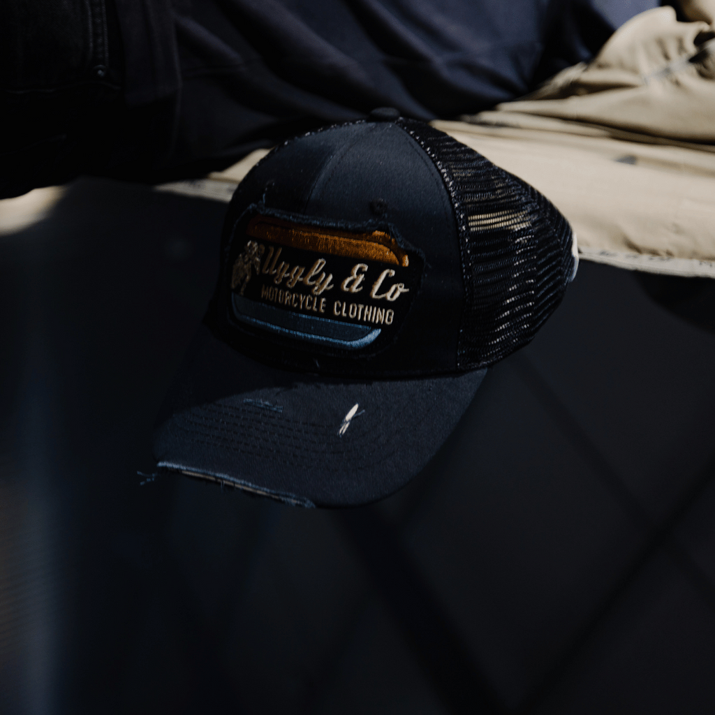 Uggly and Co Black Flat Track Trucker Hat – Vintage Racing Mesh Cap