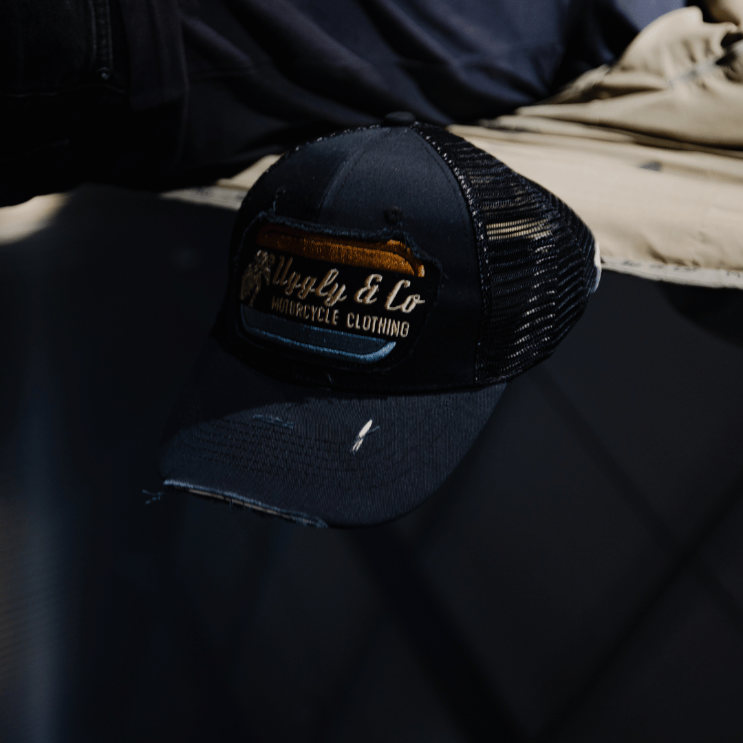 Uggly and Co Black Flat Track Trucker Hat – Vintage Racing Mesh Cap