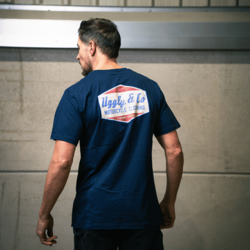 Uggly & Co Blue Diamond Tee – Vintage Motorcycle Graphic Cotton T-Shirt