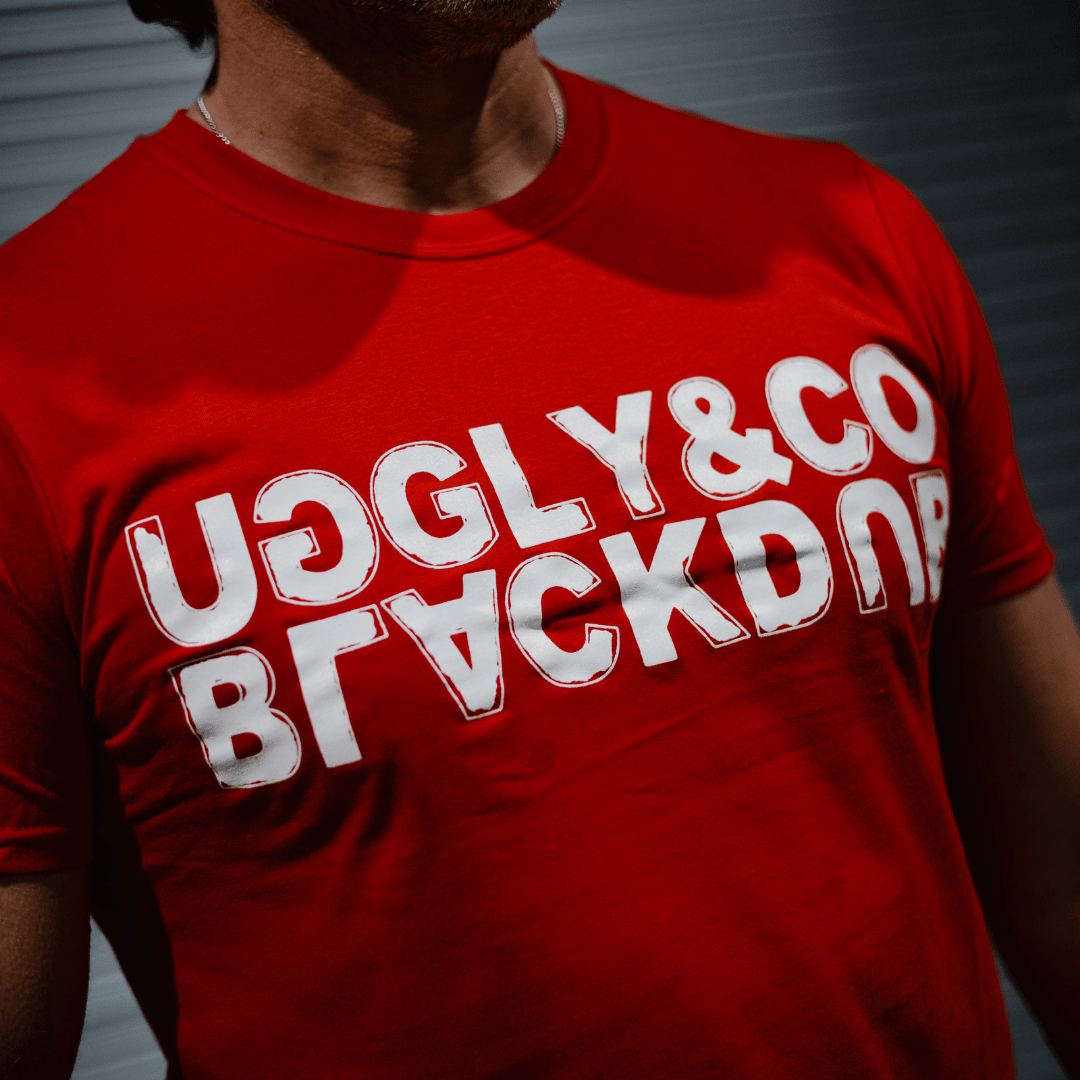 Uggly and Co Red Box Tee – 100% Cotton Motorcycle Graphic T-Shirt