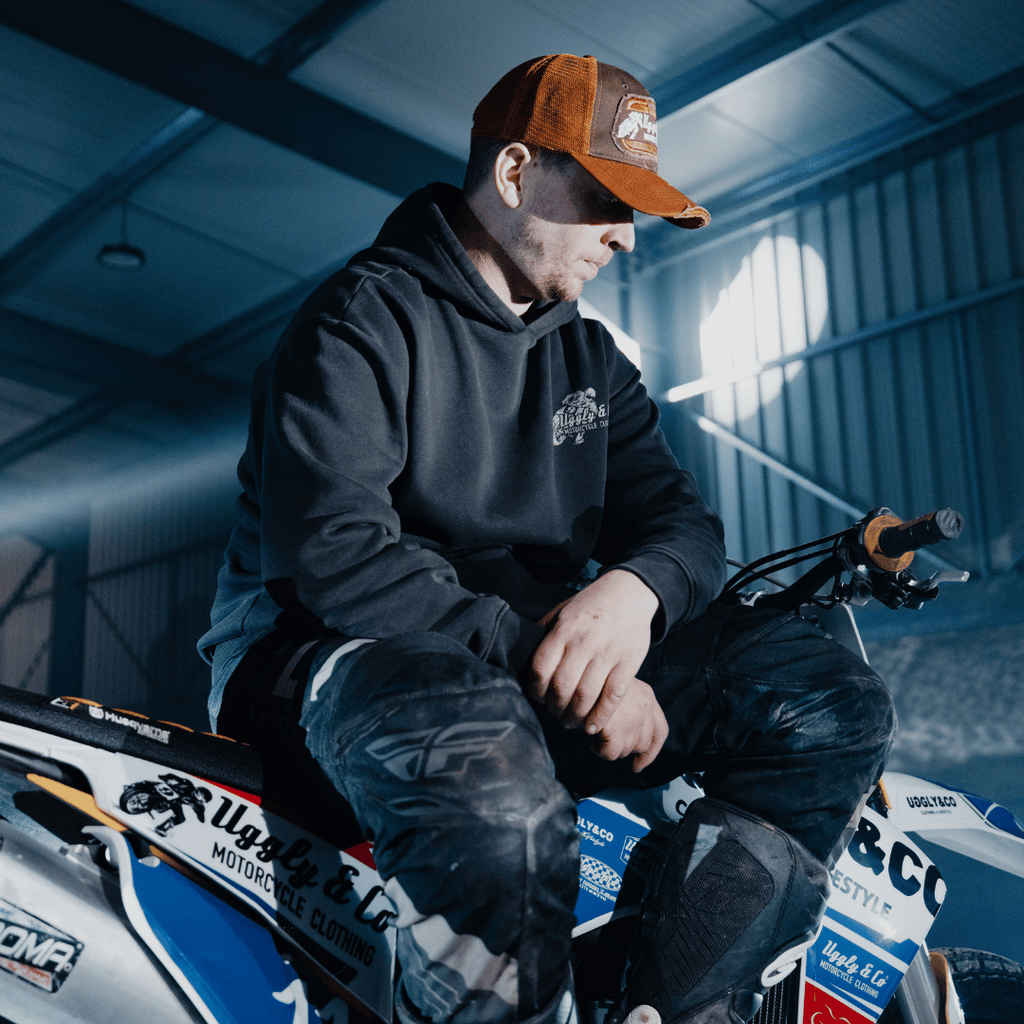 Uggly & Co Black Flattrack Hoodie – Heavyweight Vintage Racing Cotton
