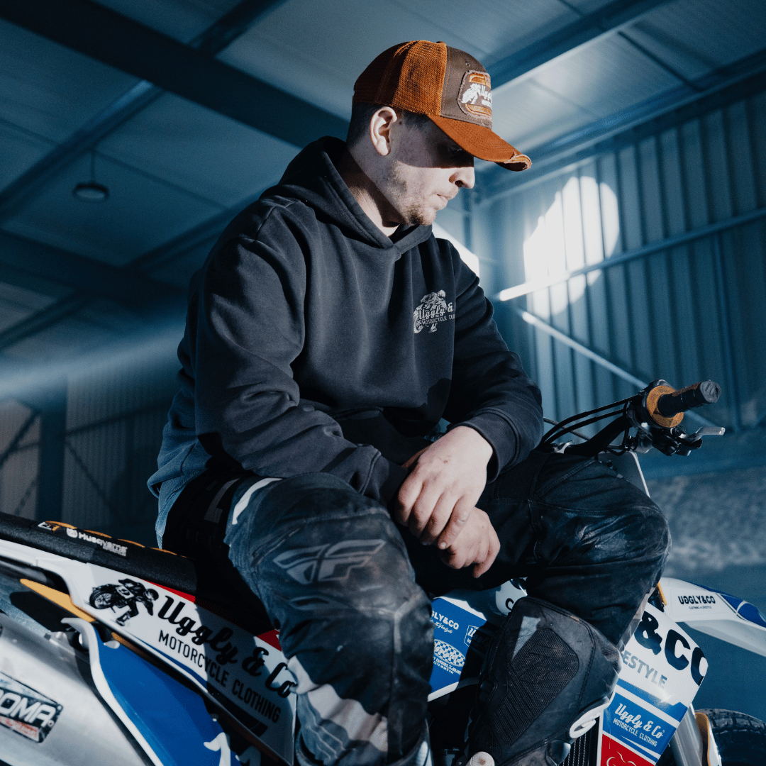 Uggly & Co Black Flattrack Hoodie – Heavyweight Vintage Racing Cotton