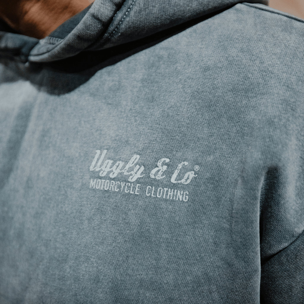 Uggly and Co Blue Diamond Acid Wash Heavyweight 380gsm Retro Hoodie