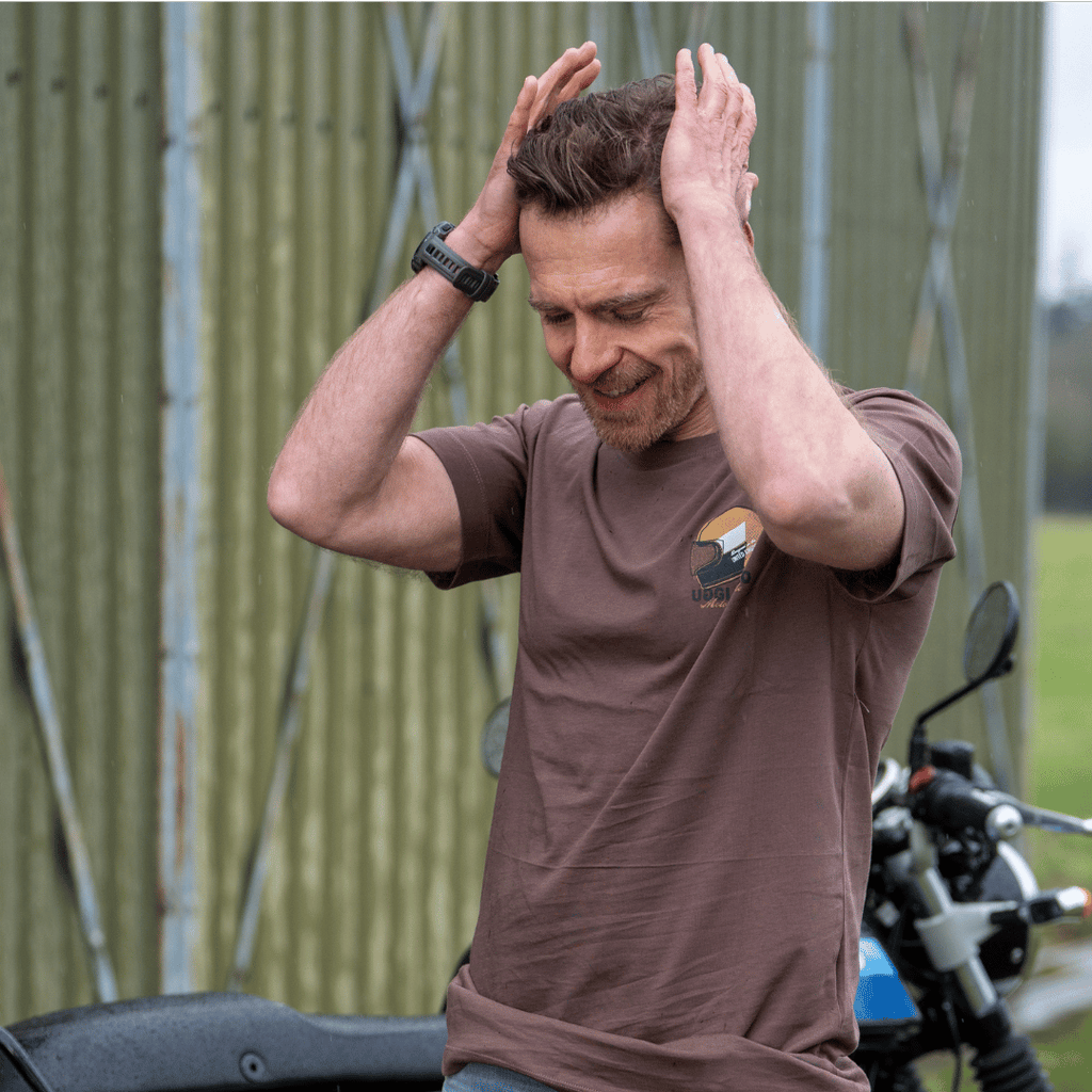 Uggly and Co Brown Helmet Graphic Tee – Heavyweight Cotton Moto Shirt