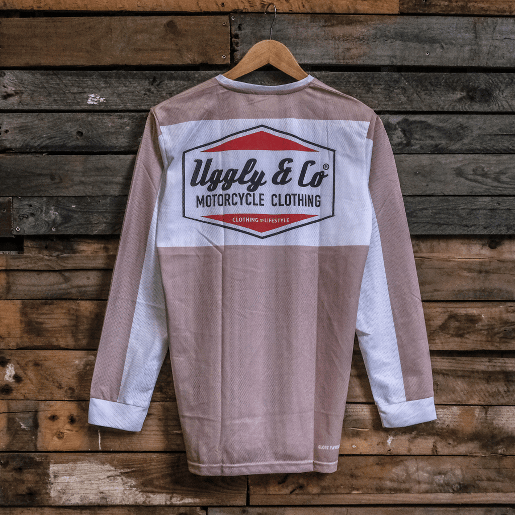 Uggly & Co Beige Diamond Vintage Motocross Jersey – Breathable Mesh MX Shirt