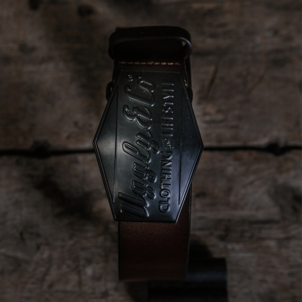 Uggly and Co Leather Diamond Belt – Western Cowhide in Cherry Walnut
