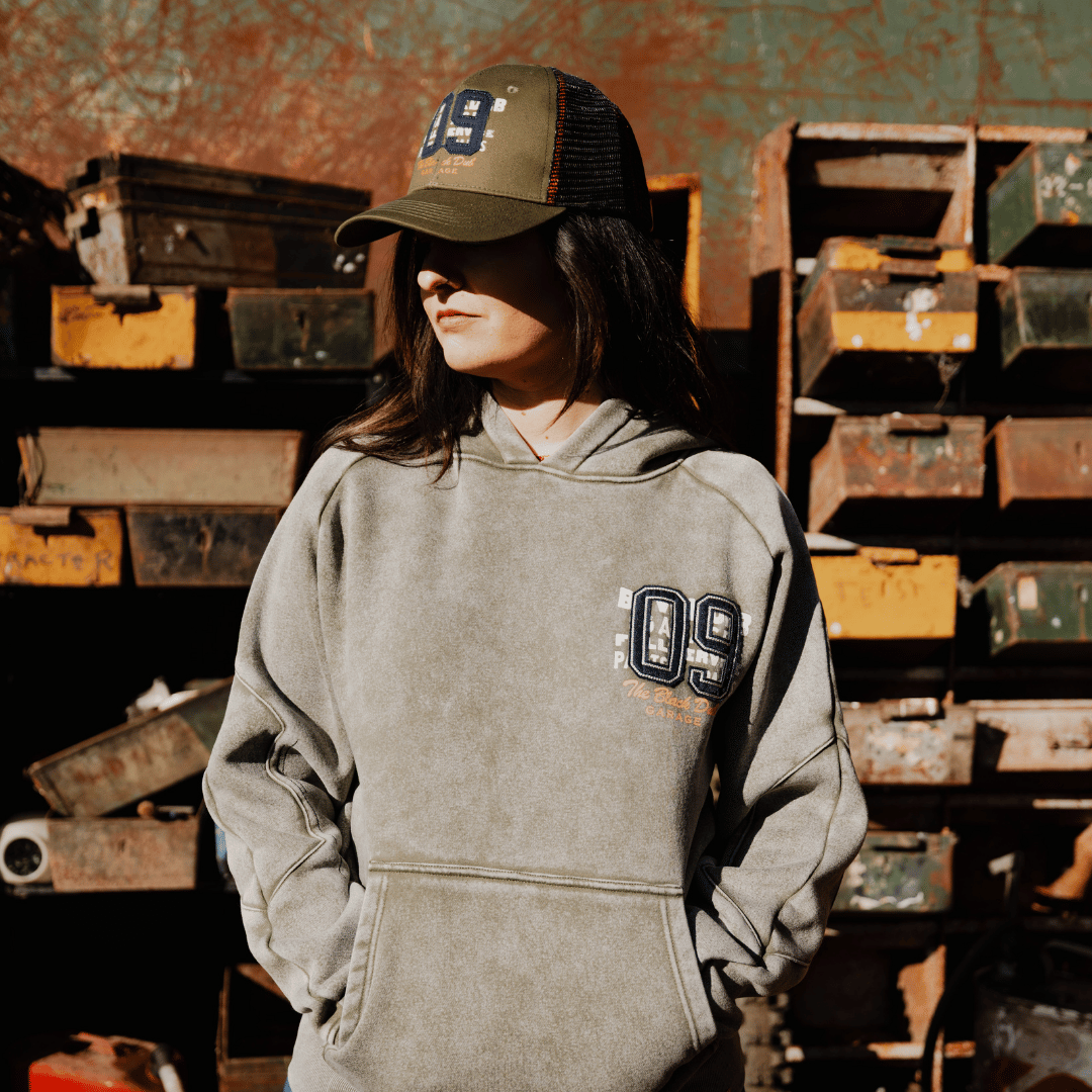 Uggly and Co Green Parts & Spares '09' Acid Wash Heavyweight Hoodie