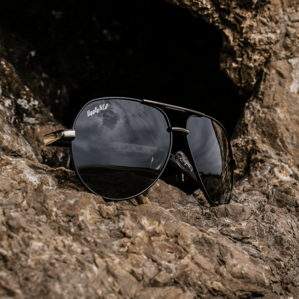 Uggly and Co Polarized Aviator Sunglasses – Black & Silver UV400