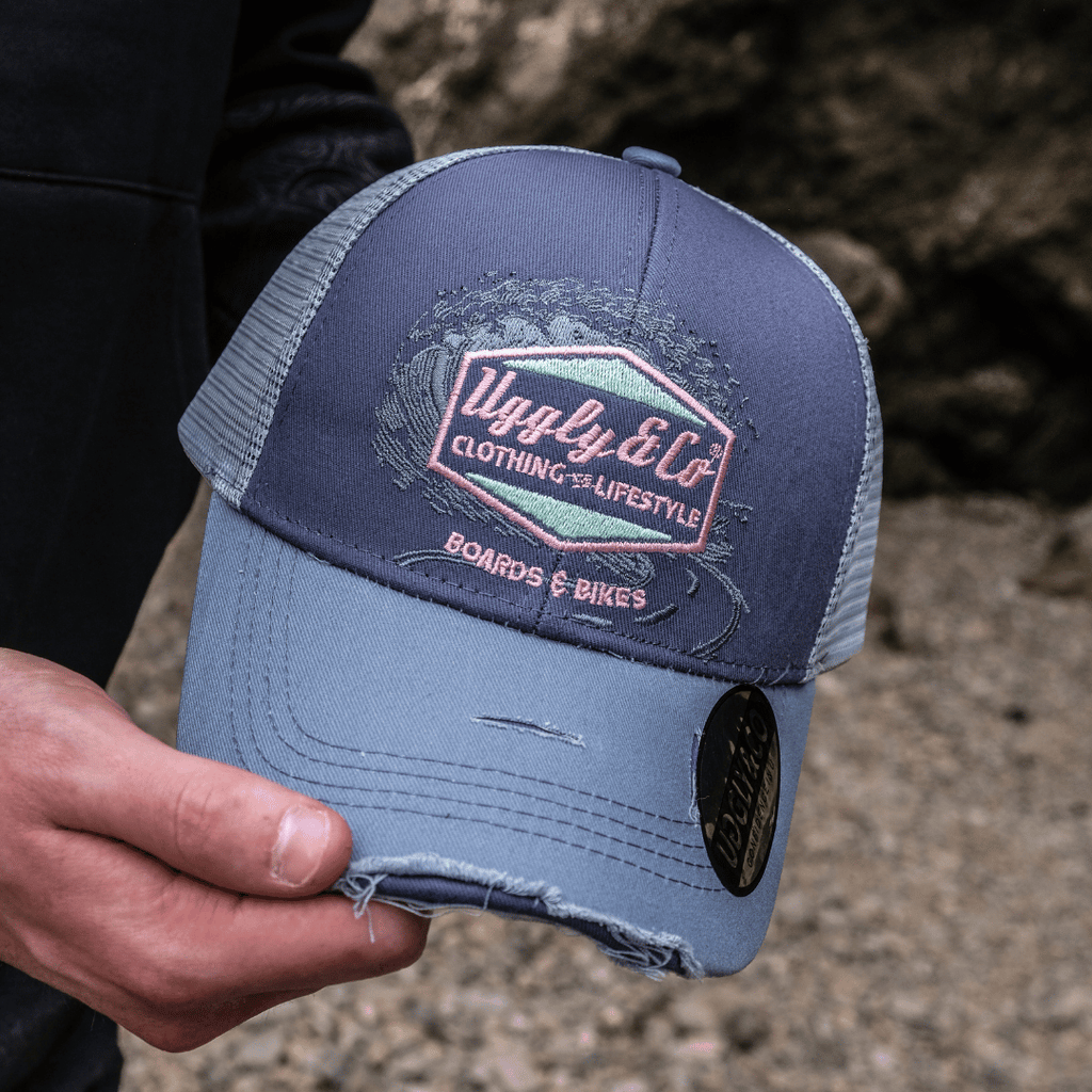 Uggly and Co Purple Surf Diamond Trucker Hat – Distressed Mesh Cap