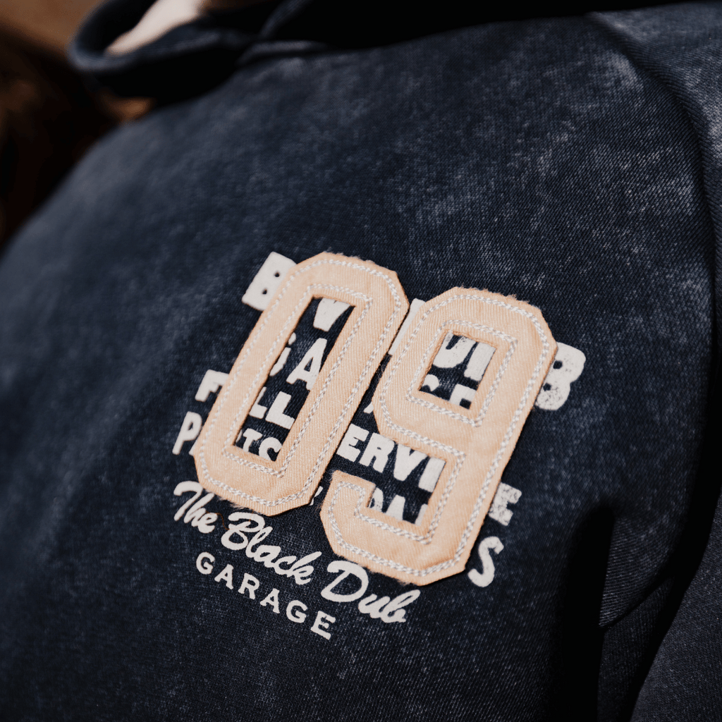Uggly and Co Navy Acid Wash '09' Hoodie – Heavyweight Vintage Raglan