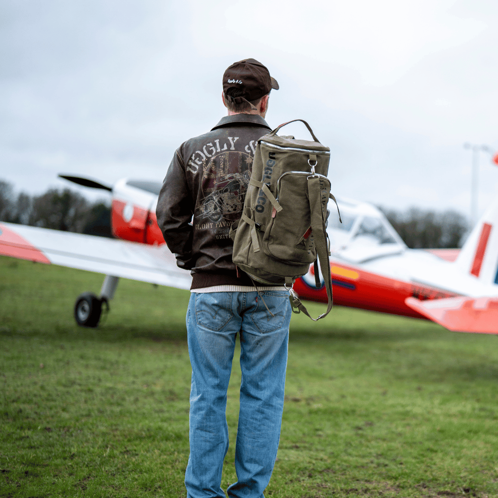 Uggly & Co Aviation Duffle Bag – Green Cotton Canvas Military Travel Bag