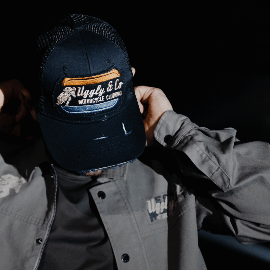 Uggly and Co Black Flat Track Trucker Hat – Vintage Racing Mesh Cap