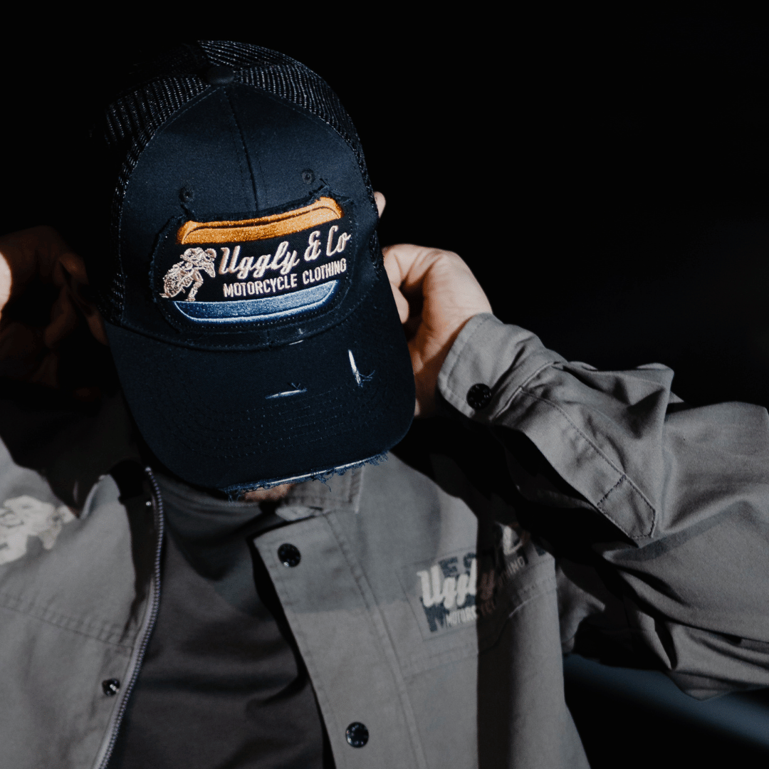 Uggly and Co Black Flat Track Trucker Hat – Vintage Racing Mesh Cap