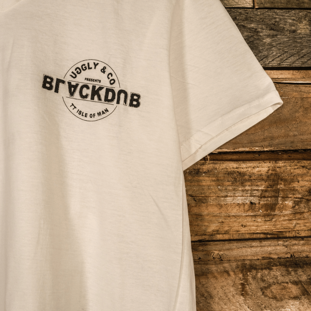 Uggly and Co White Stamp V-Neck Tee – 100% Cotton Motorcycle T-Shirt
