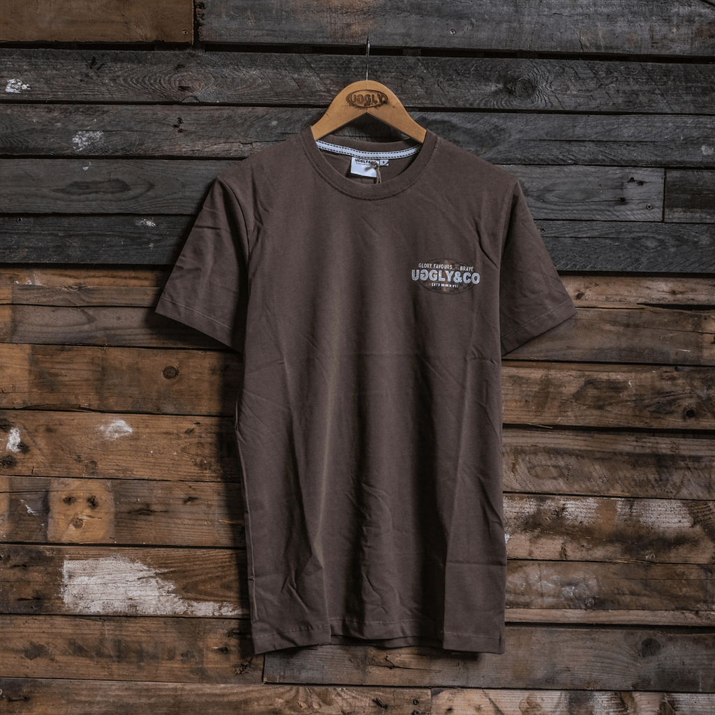 Uggly and Co Brown Union Jack Tee – Vintage Cotton Racing Graphic T-Shirt