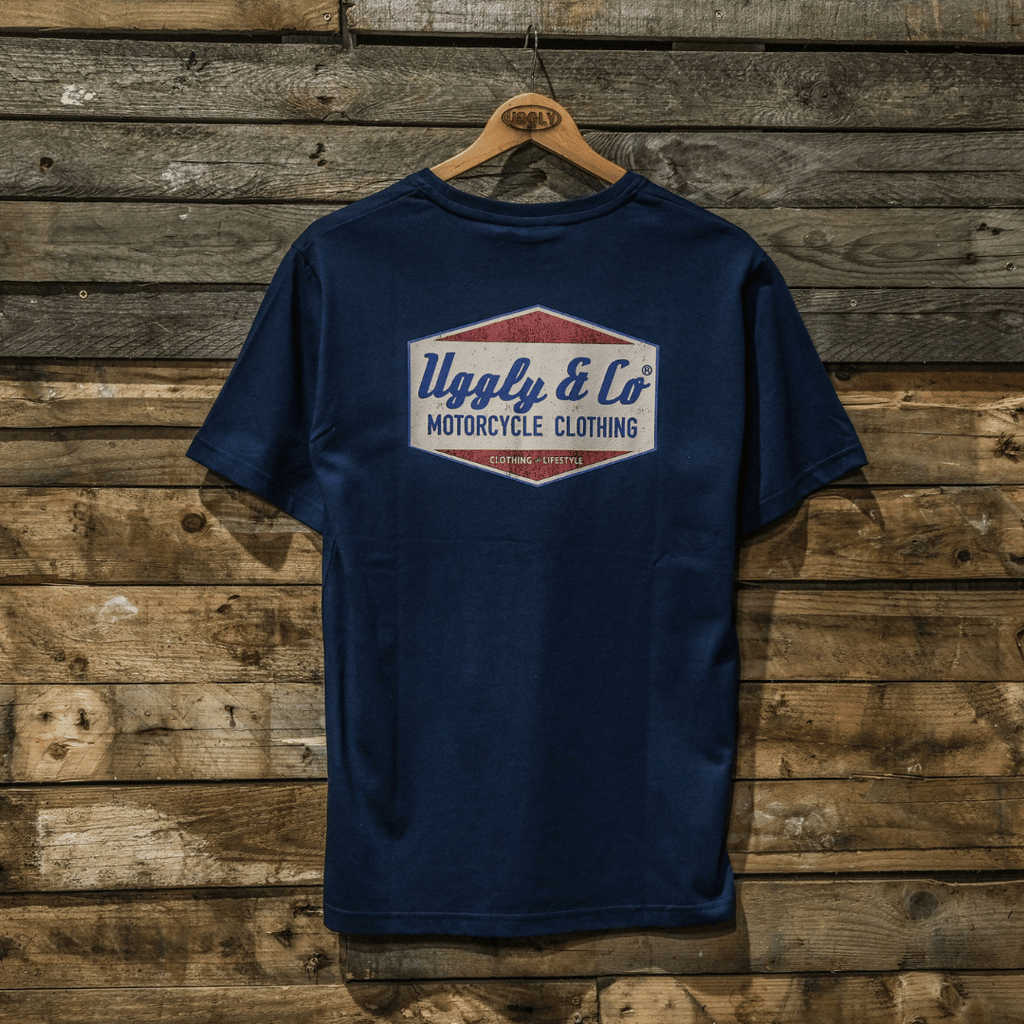 Uggly & Co Blue Diamond Tee – Vintage Motorcycle Graphic Cotton T-Shirt