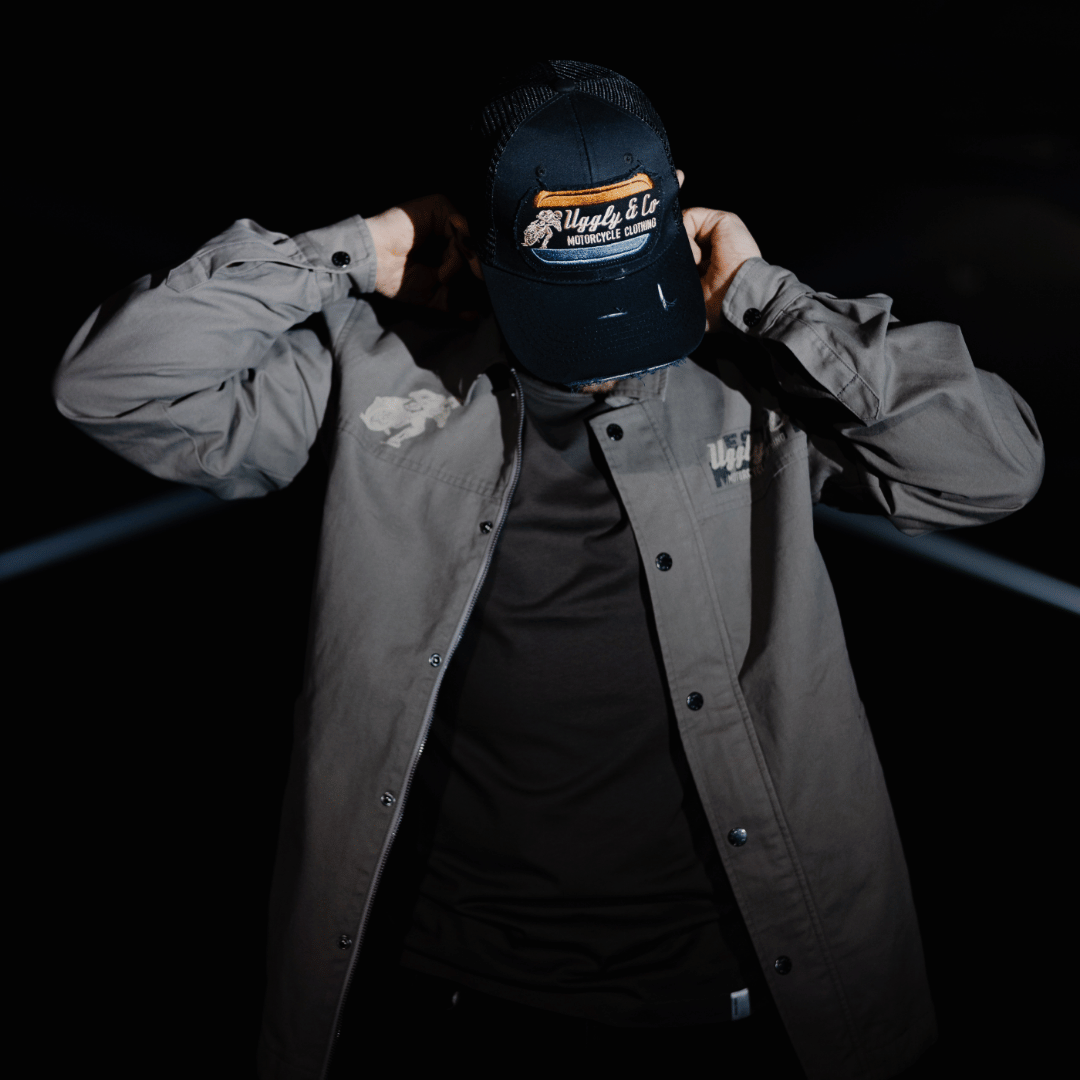 Uggly & Co Grey Flattrack Moto Shacket – Vintage Canvas Racing Jacket