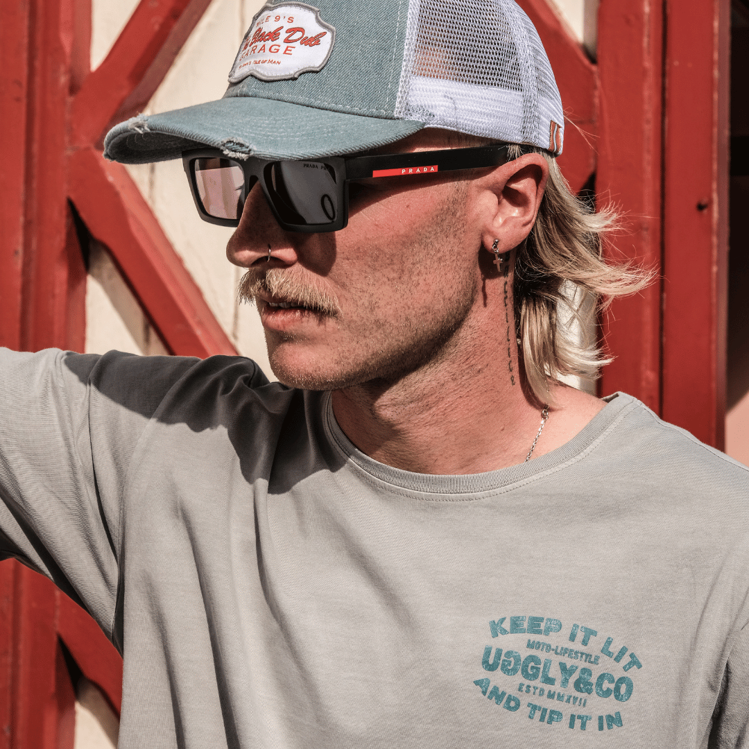 Uggly and Co Mist Blue Flat Track Racing Graphic Tee - 100% Cotton