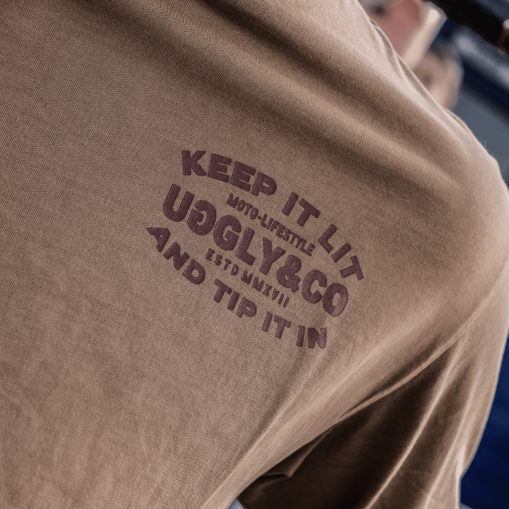 Uggly and Co Malt Brown Flat Track Racing Heavyweight Cotton T-Shirt