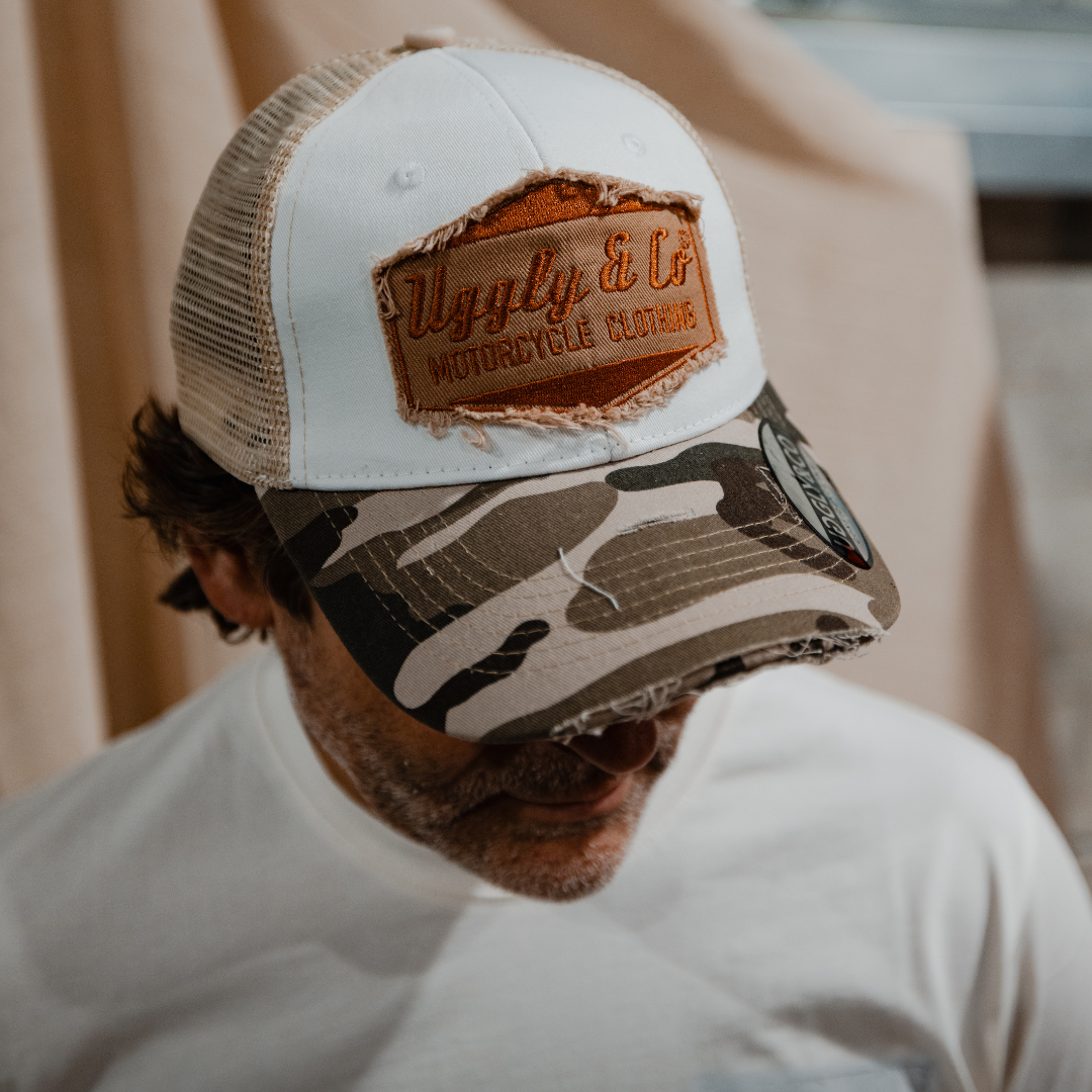 Uggly and Co Camo Diamond Trucker Hat – Distressed Adjustable Mesh Cap