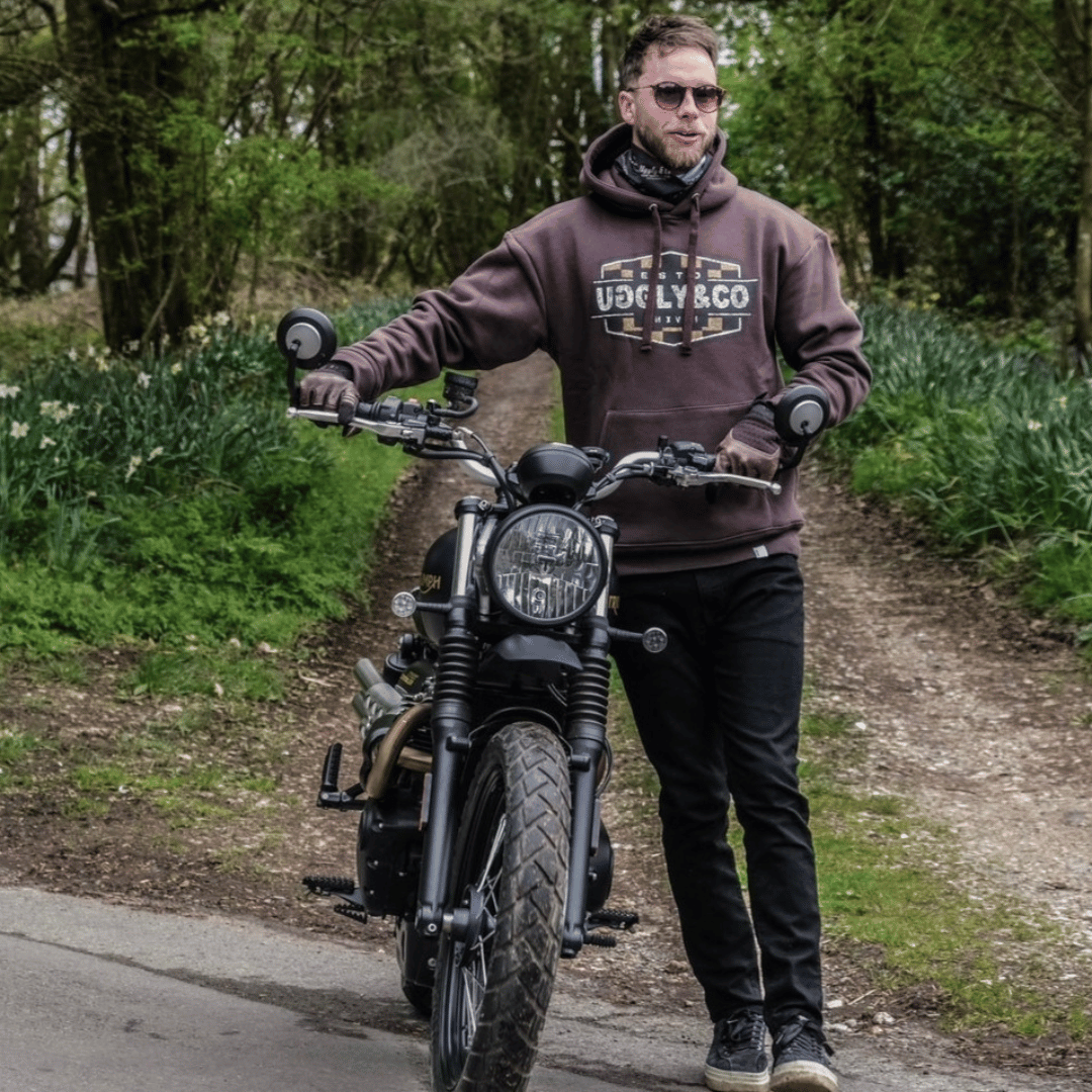 Uggly & Co Brown Chequered Hoodie – Heavyweight Vintage Motorcycle Style