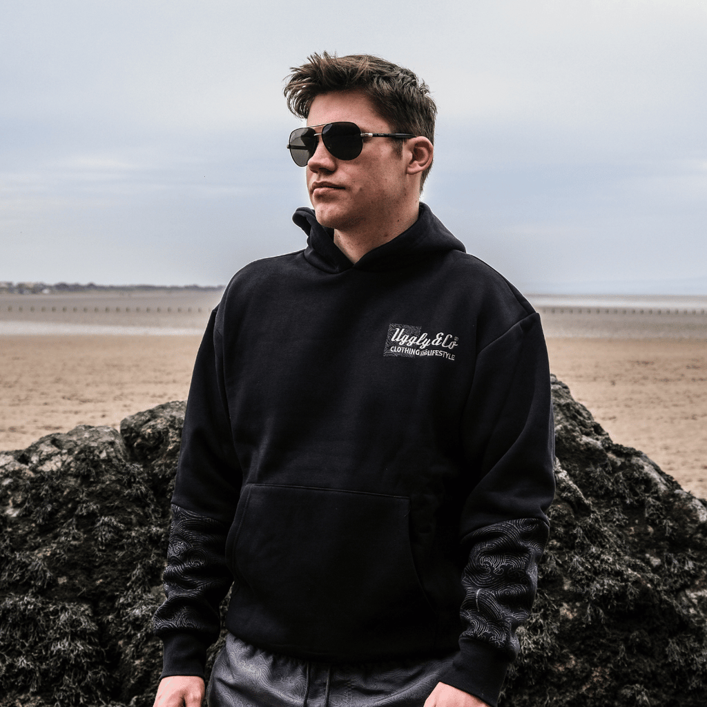 Uggly & Co Black Surf Diamond Hoodie – Heavyweight Fleece Lined