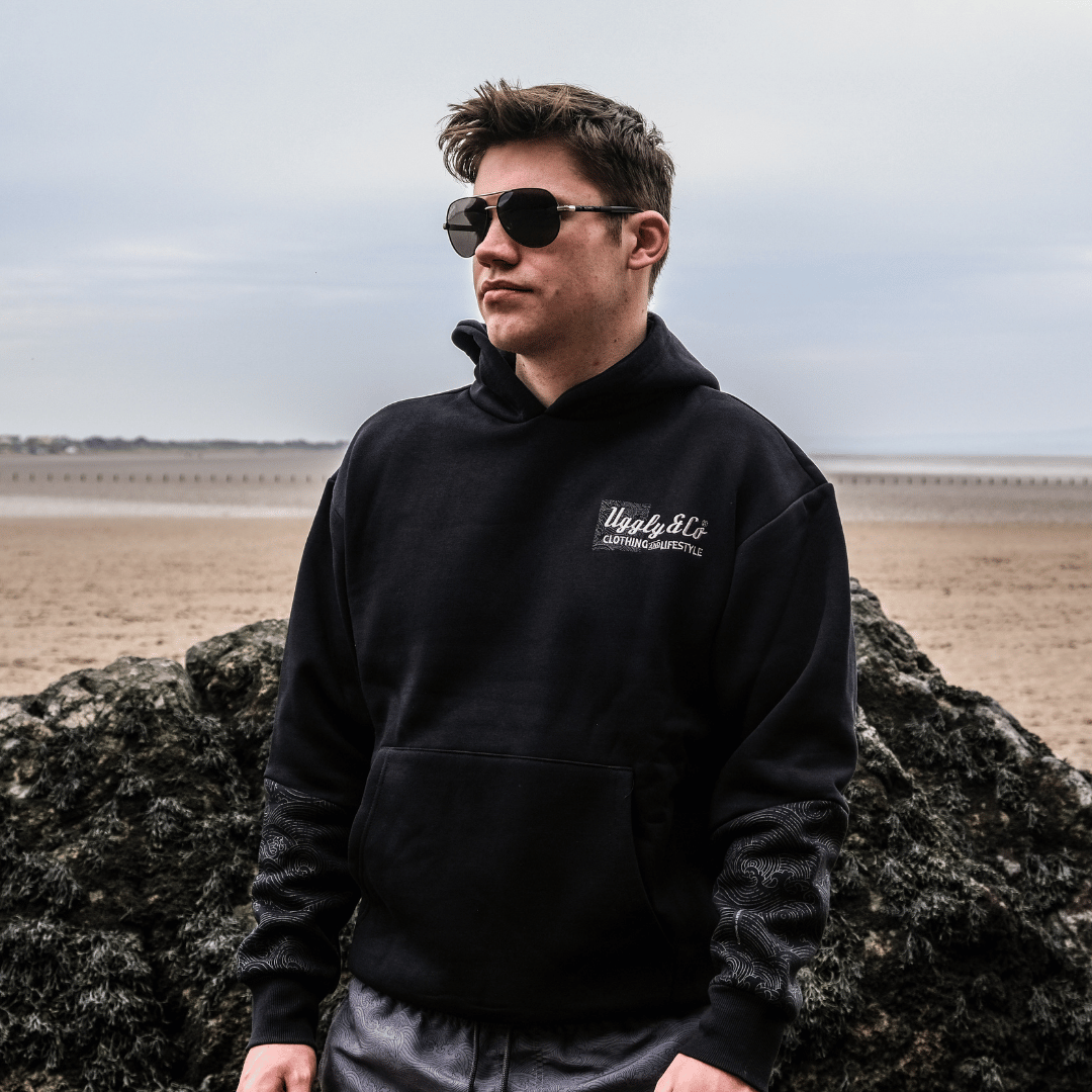 Uggly & Co Black Surf Diamond Hoodie – Heavyweight Fleece Lined