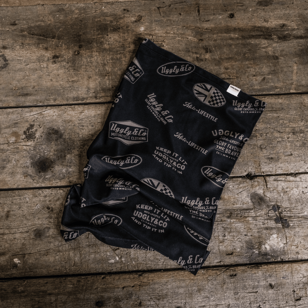 Uggly & Co Motorcycle Bandana – Black & Gold Breathable Neck Tube