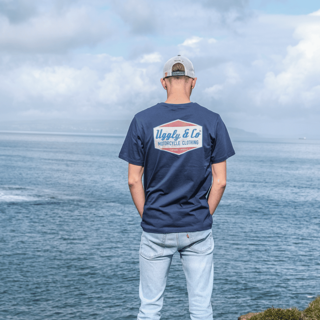 Uggly & Co Blue Diamond Tee – Vintage Motorcycle Graphic Cotton T-Shirt